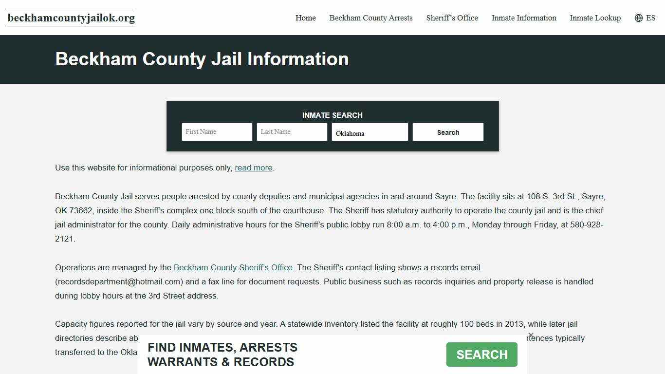 Beckham County, OK Jail Roster, Inmate Info