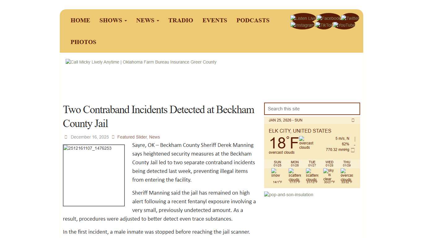 Two Contraband Incidents Detected at Beckham County Jail KECO 96.5FM